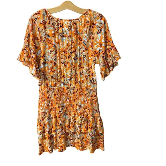 NWT Aerie Vibrant Orange Floral Mini Dress large 100% cotton boho flutter sleeve - Picture 9 of 10